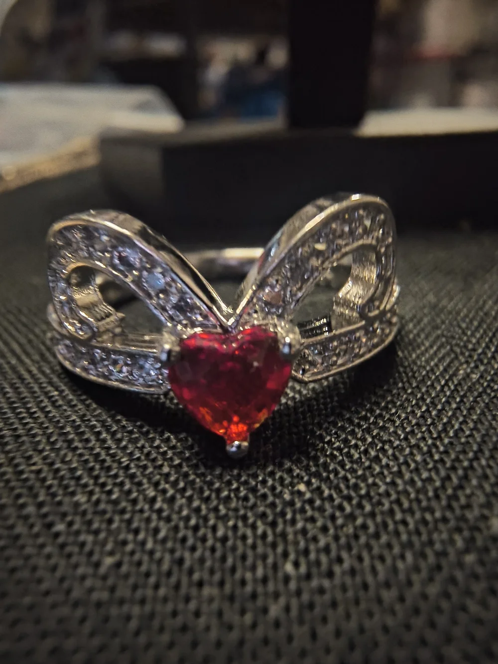 Silver Heart Ring with Red Gemstone